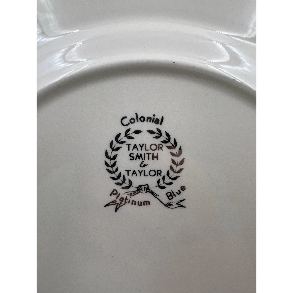 Taylor Smith & Taylor Colonial Platinum Blue Dinner Plates Set of 2 Turquoise